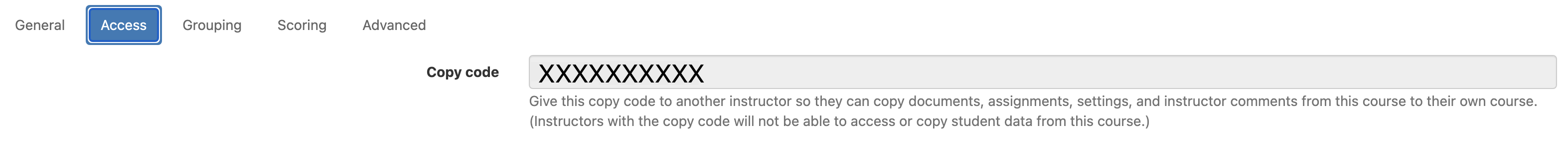 course copy code under the perusall course settings access section