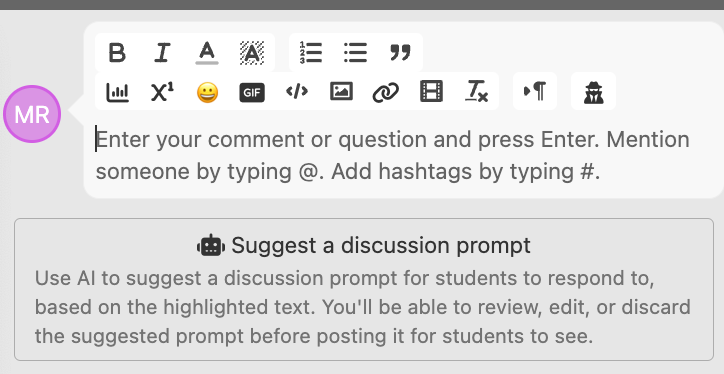 suggestion of a discussion prompt under a blank comment