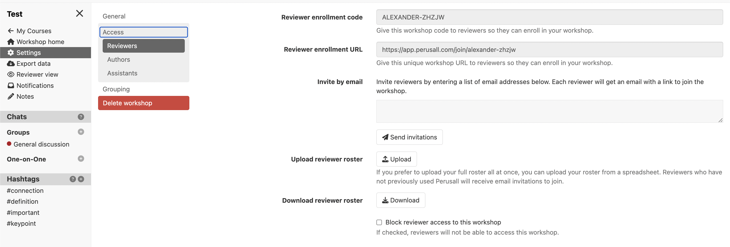 image of course access settings to invite reviewers, authors and teaching assistants