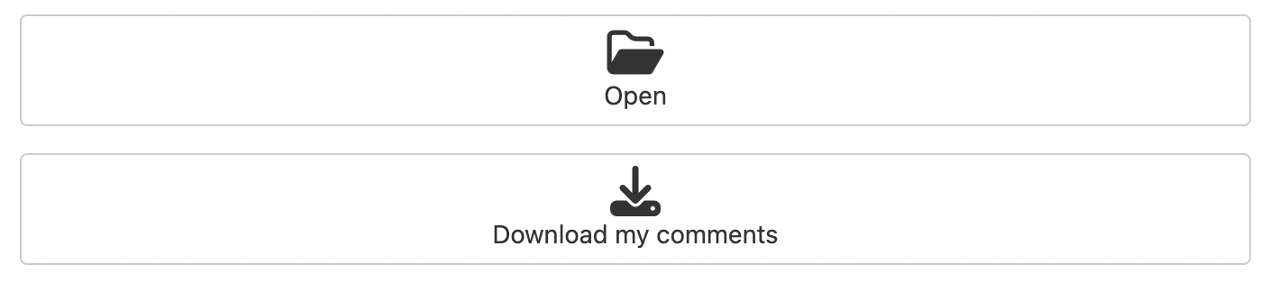 image of the open and download comment buttons