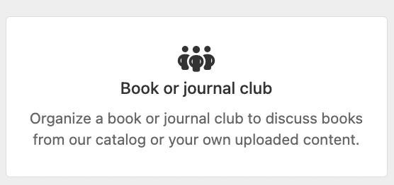 image of account home page and selecting to create a book or journal club
