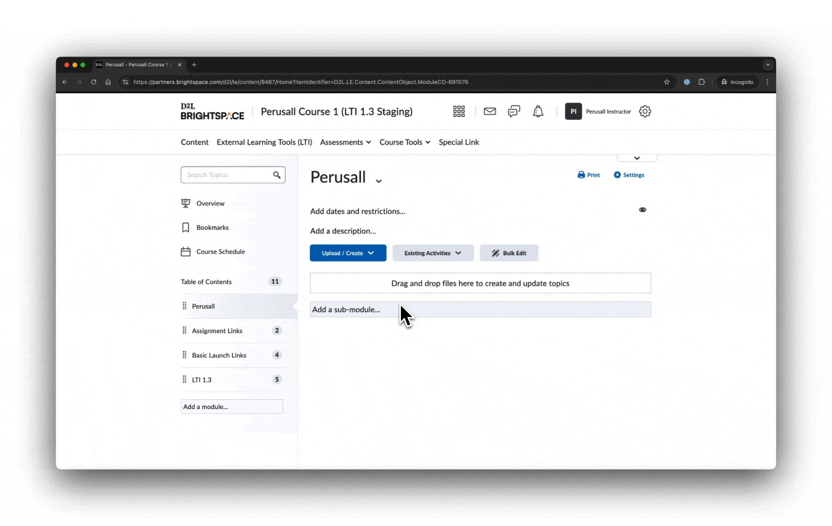 gif of creating a deeplink and adding in d2l/brightspace