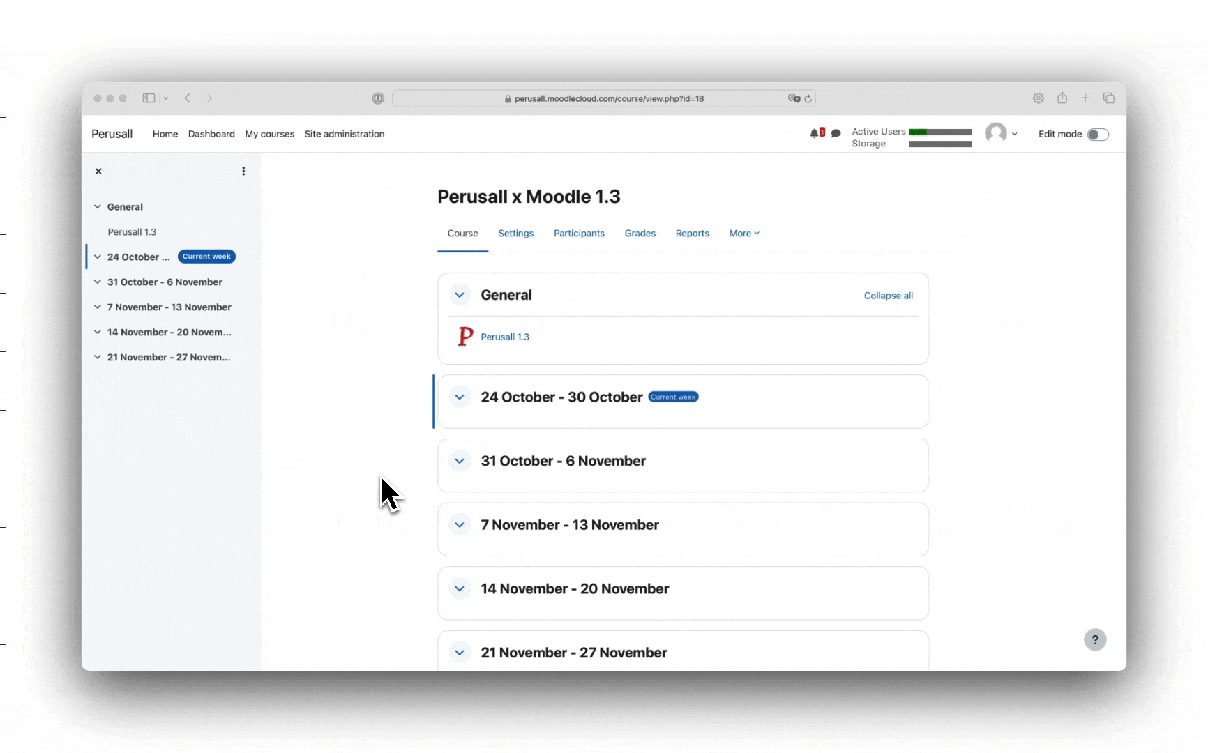 gif of a user adding a deep link to perusall within a moodle content area.