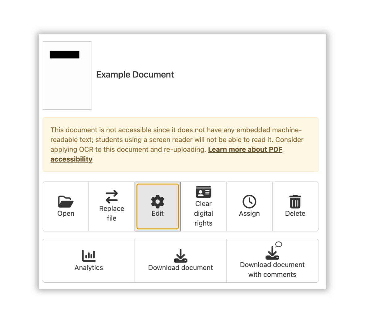 PDF accessibility warning on a uploaded document into the perusall course library