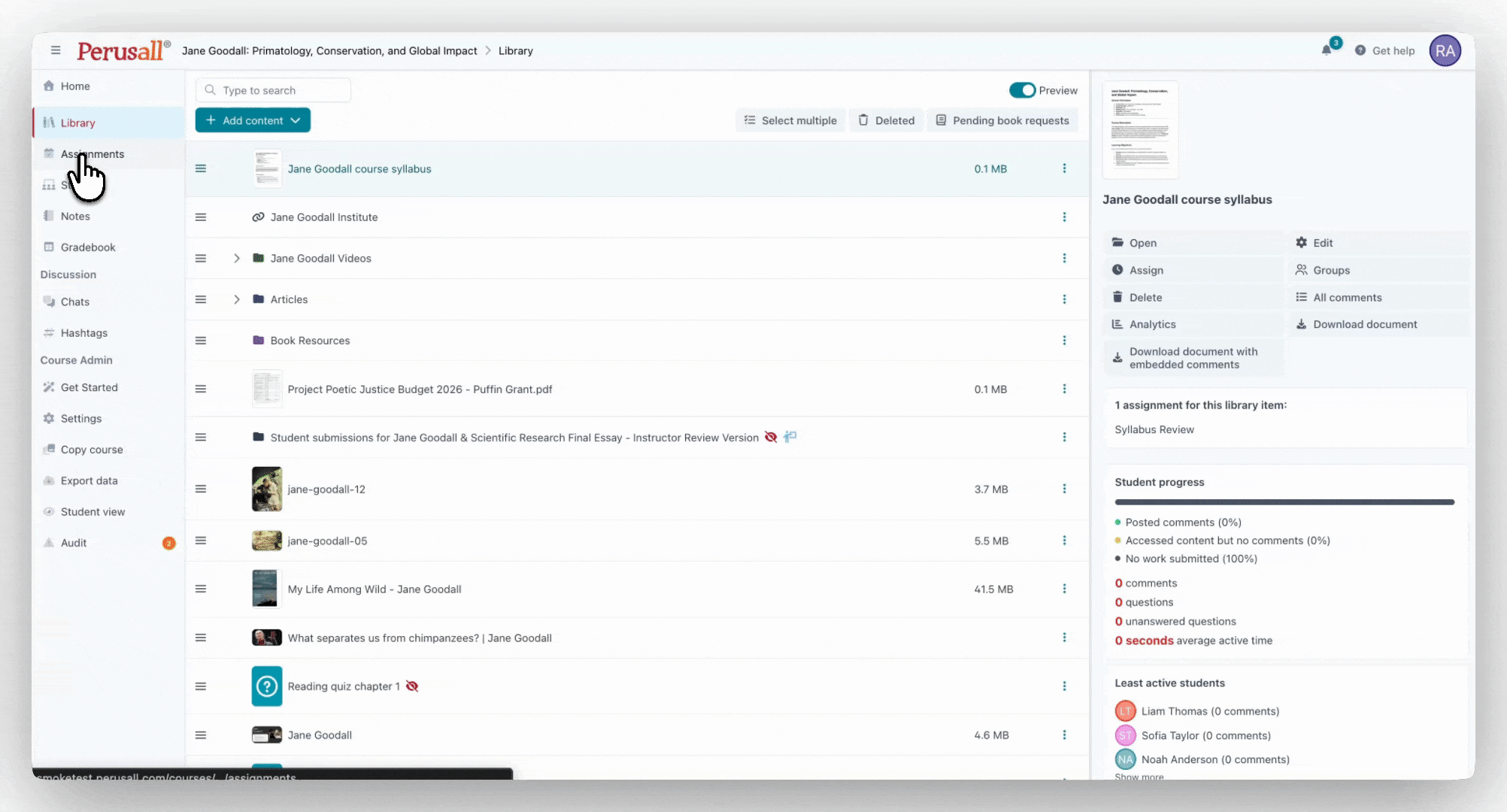 Viewing library content based groups in Perusall from the library.gif