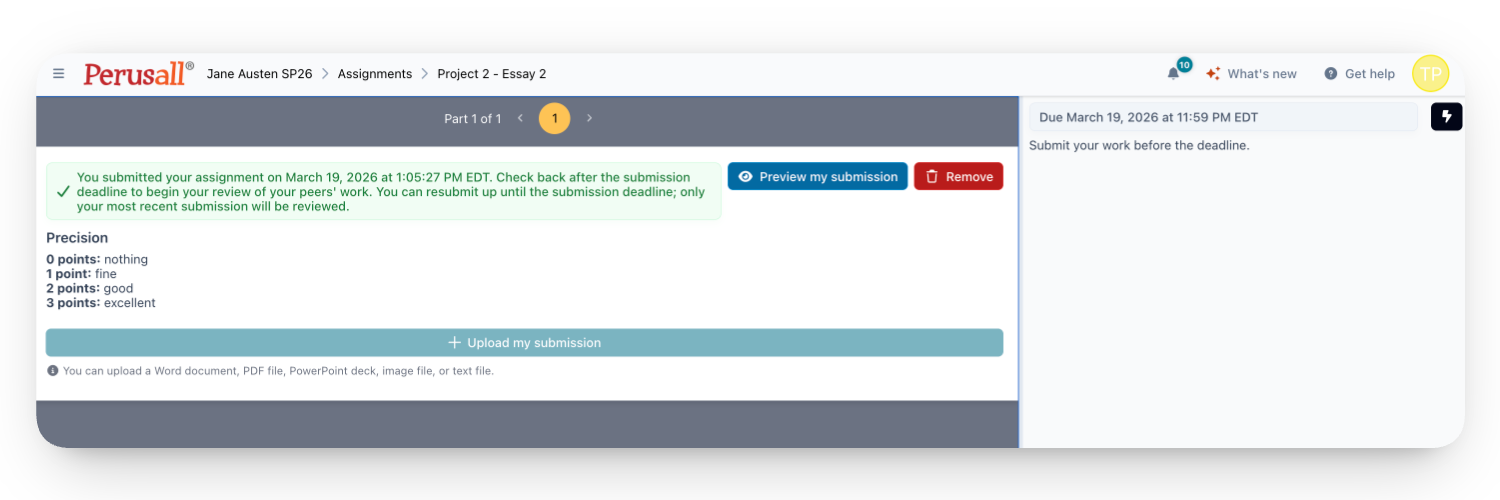 submission screen to upload your instructor review document